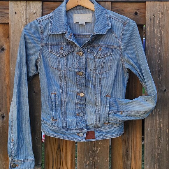 Anthropologie Pilcro Letterpresss Light Wash Pin Striped Denim Jacket Women’s XS - Picture 1 of 8